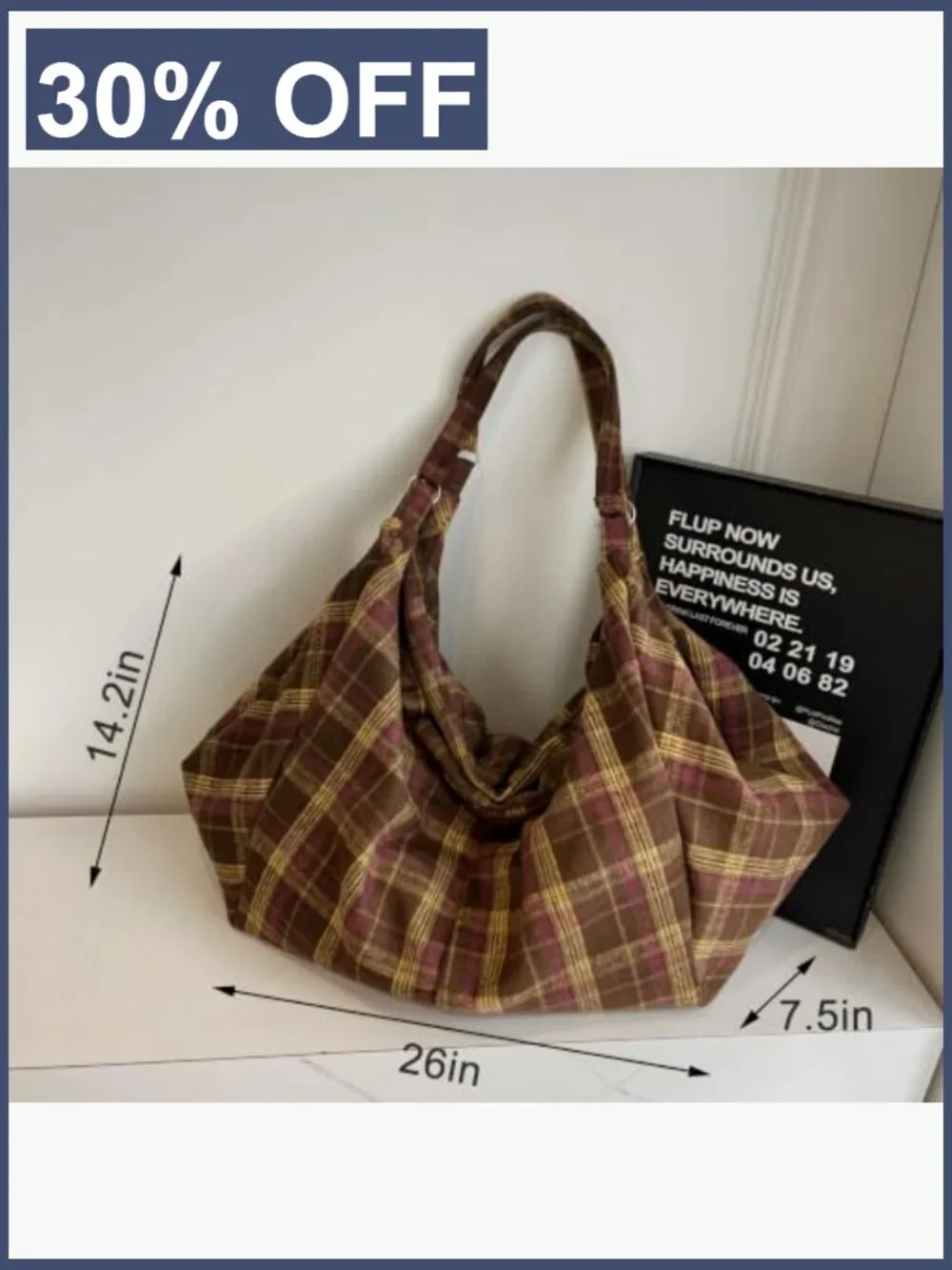 Large Plaid Hobo Tote Shoulder Bag for Women Vintage Y2K Fall Handbag Woolen